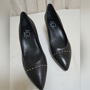 AGL Black Italian Leather Pumps With Stud Detail On Pointed ToeSize 36 US 6
